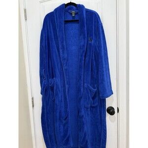 RALPH LAUREN Polo Big Pony Plush Velour Bath Lounge Robe Blue S/M Oversize